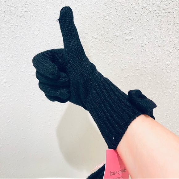 Kate Spade Knit Bow Women’s Black Fashion Gloves/OS/NWT - Picture 2 of 6